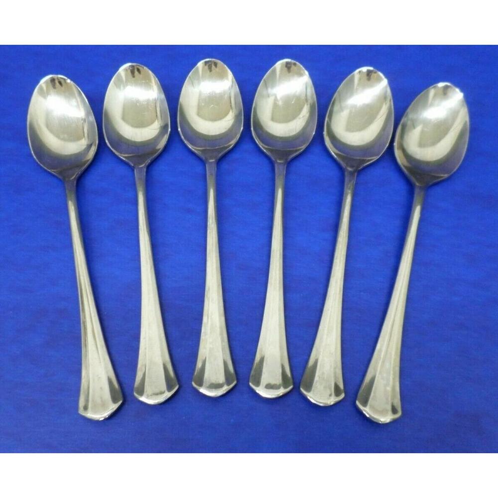 6 - International IMI11 Glossy Stainless KOREA Flatware 7" OVAL SOUP SPOONS
